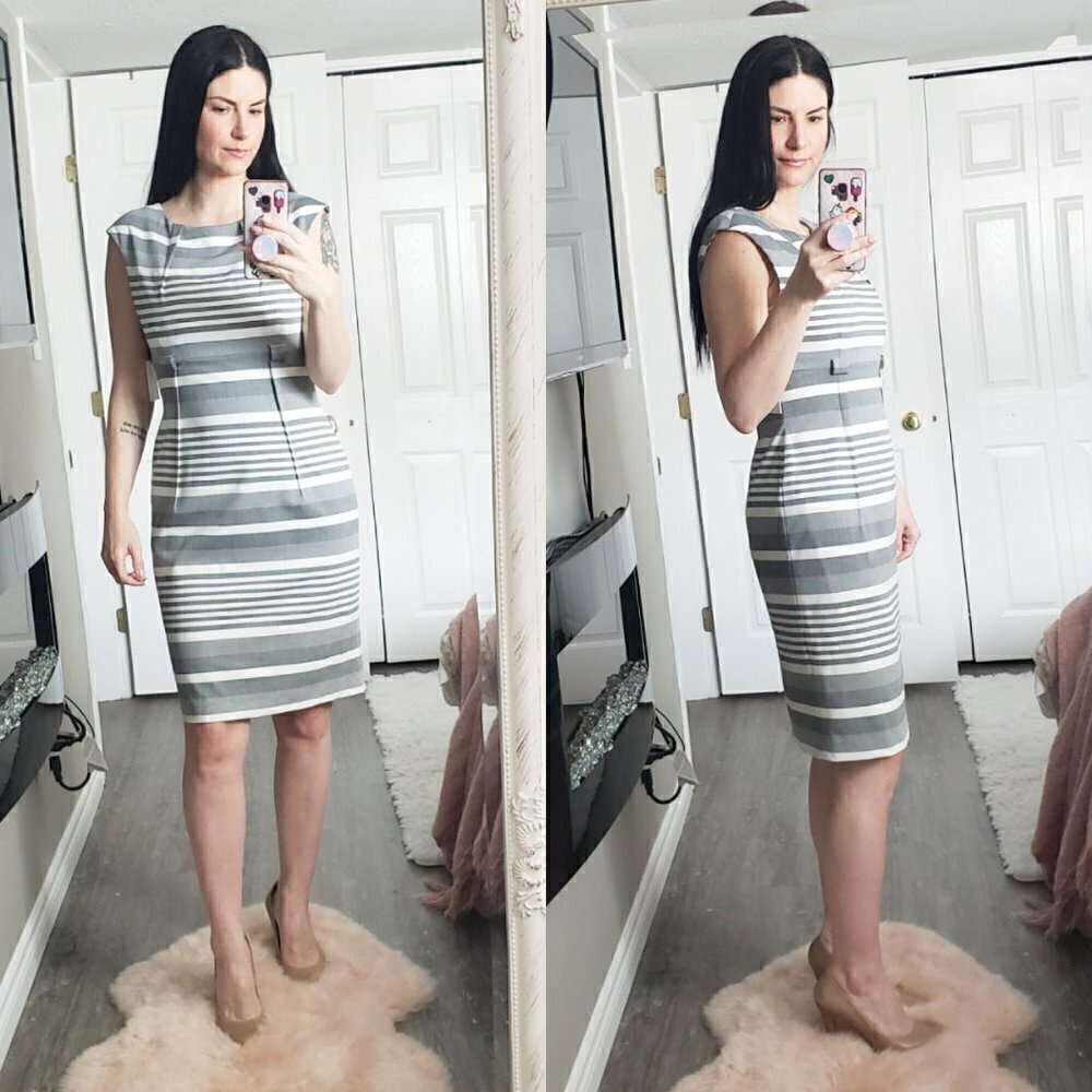 Calvin Klein * Grey White Stripe Shift Dress NEW